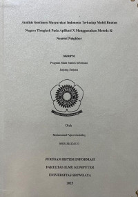 ANALISIS SENTIMEN MASYARAKAT INDONESIA TERHADAP MOBIL BUATAN NEGARA TIONGKOK PADA APLIKASI X MENGGUNAKAN METODE K-NEAREST NEIGHBOR