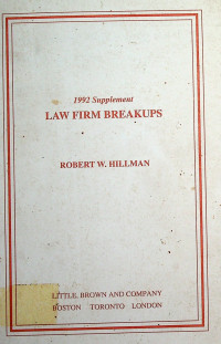 1992 Supplement: LAW FIRM BREAKUPS