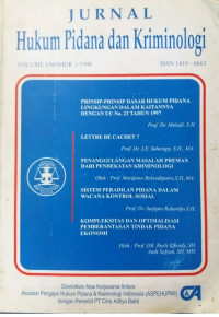 JURNAL Hukum Pidana dan Kriminologi, VOLUME I NOMOR I 1998